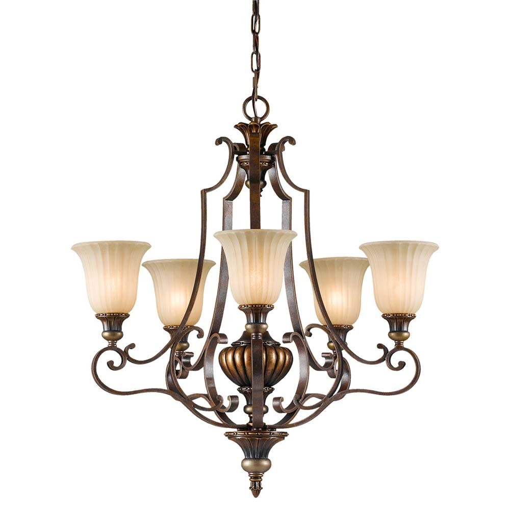 Elstead LIGHTING Kronleuchter, Leuchtmittel nicht inklusive, Kronleuchter Hängelampe Deckenleuchte Glas Stahl Gold Bronze D