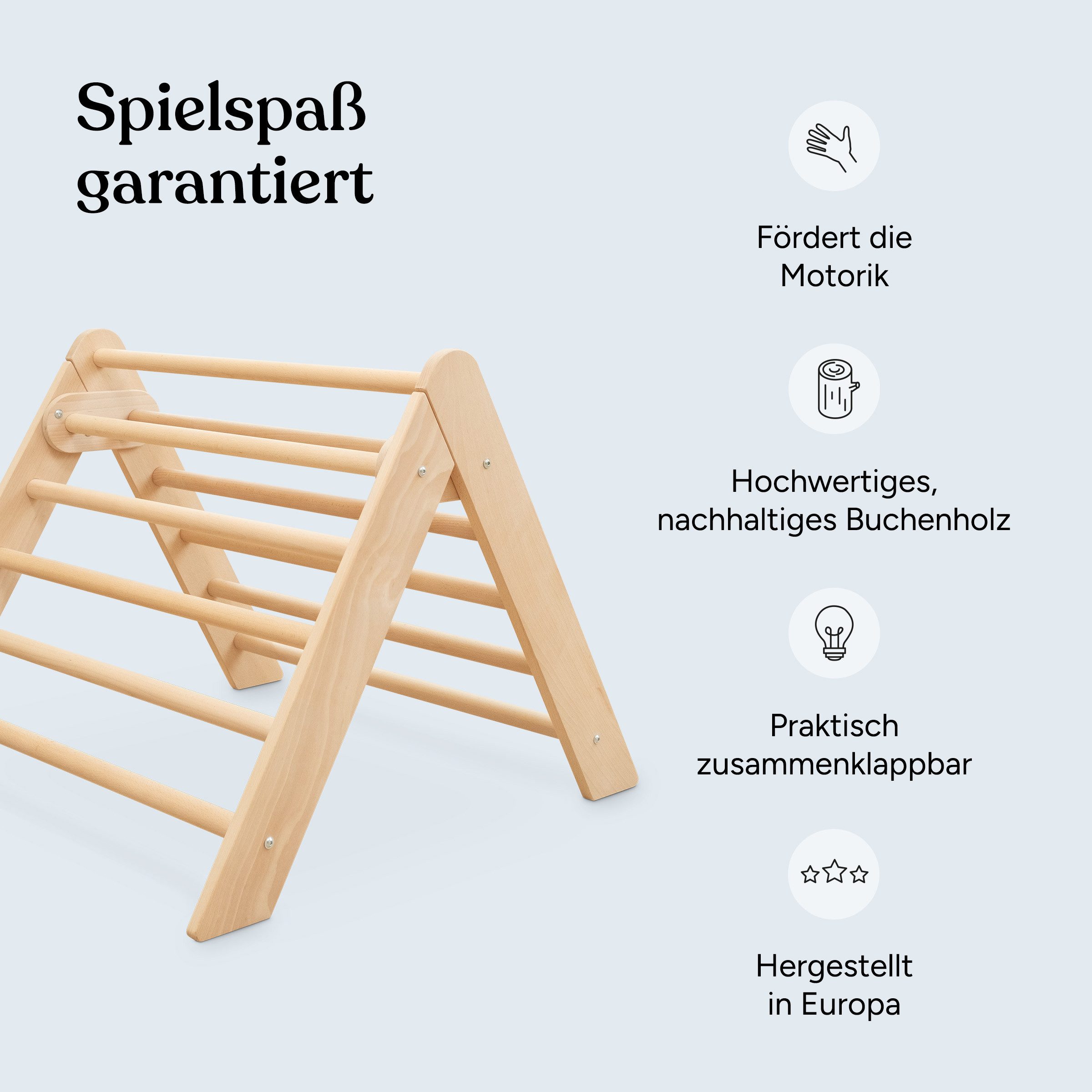 Ehrenkind Klettergerüst Kletterdreieck nach Pikler Art Montessori, klappbar aus massivem Buchenholz
