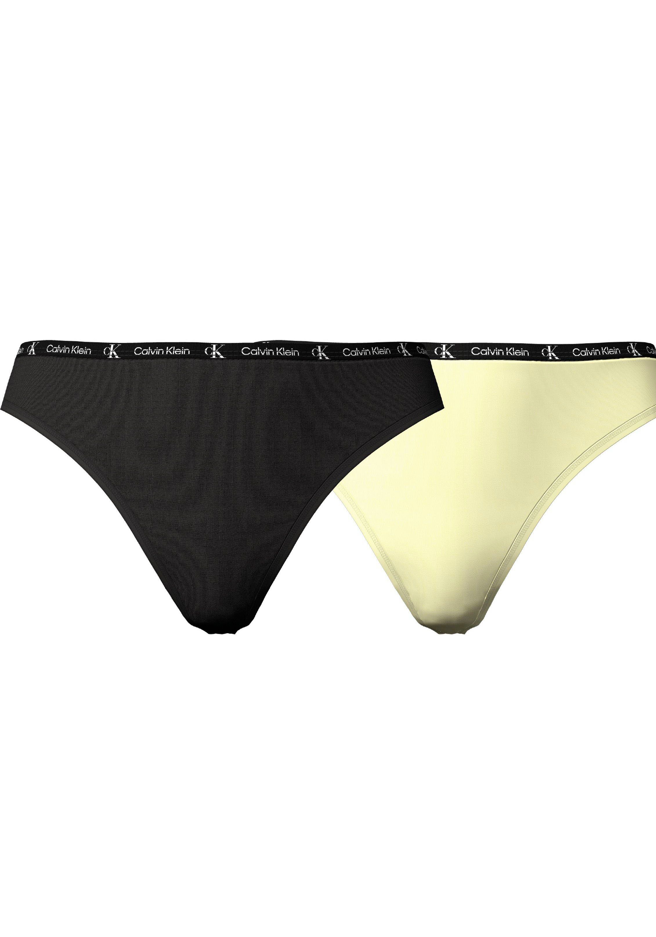 Calvin Klein Underwear T-String MODERN THONG 2PK (Packung, 2er-Pack) mit klassischem Logobund BLACK/BRIGHT-LEAF