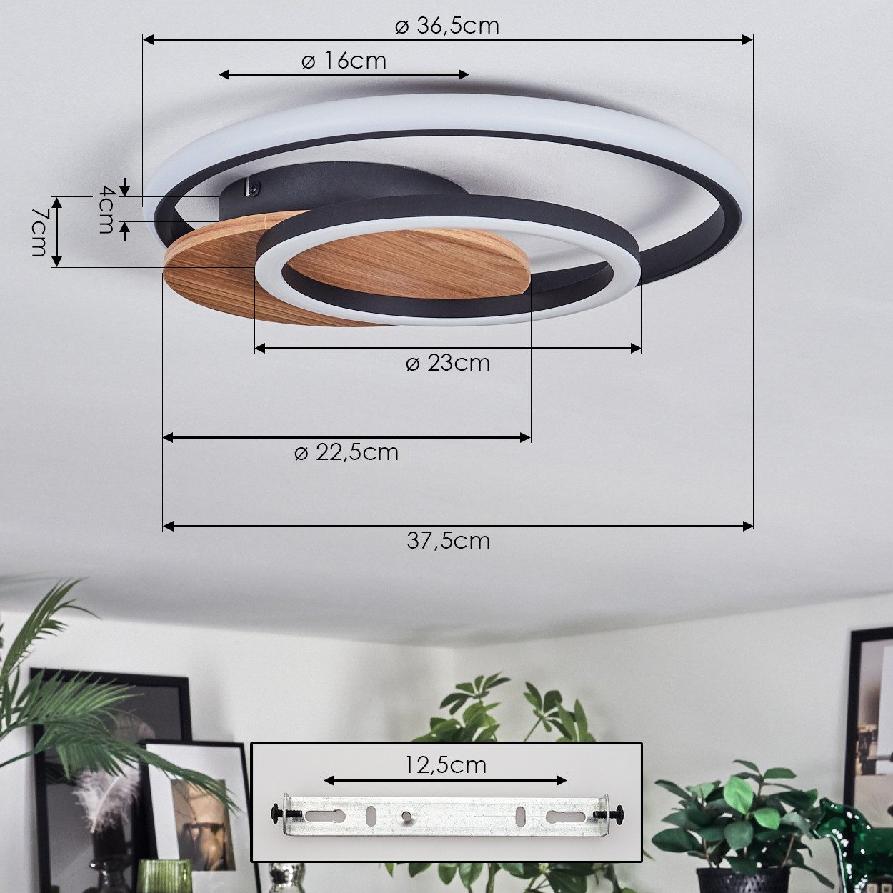 hofstein Deckenleuchte Deckenlampe aus Metall/Kunststoff in Holzoptik/Schwarz/Weiß, ohne Leuchtmittel, 3000 Kelvin, 24 Watt, 3320 Lumen, 3000 Kelvin – Bild 4 von 5