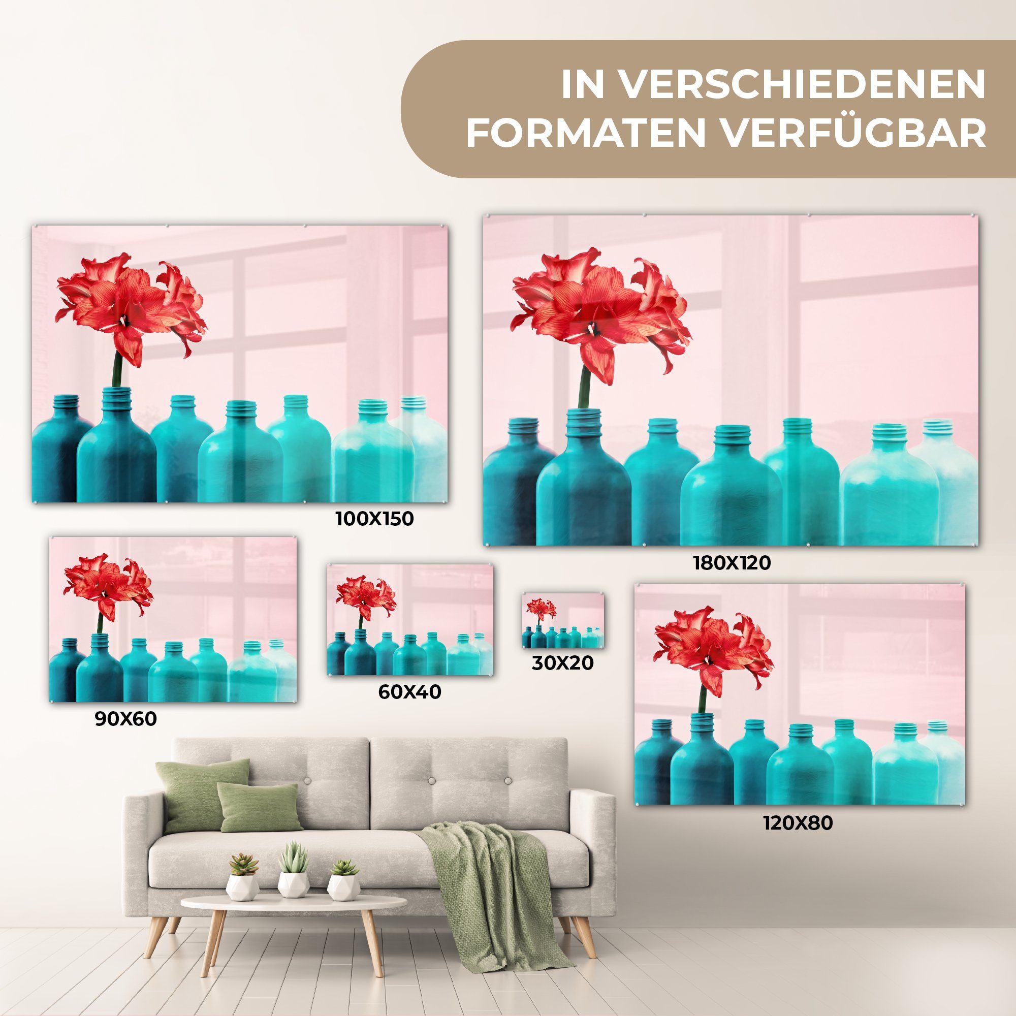 MuchoWow Wohnzimmer Schlafzimmer der Flasche, St), (1 Acrylglasbilder Acrylglasbild Wiederverwendung & blauen