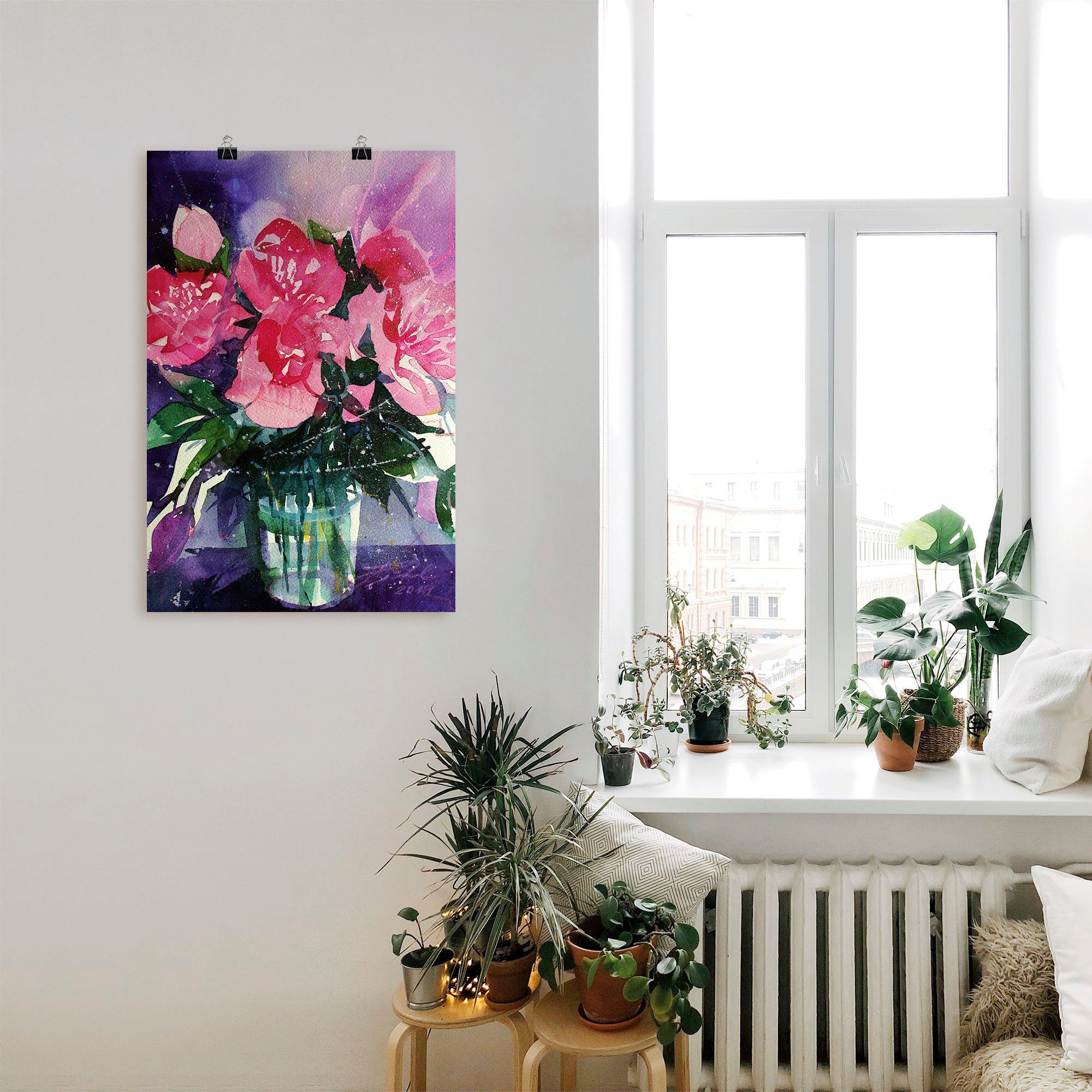 Artland Wandbild Rosa Poster (1 in Leinwandbild, Alubild, als Glasvase, Pfingstrosen Größen Wandaufkleber oder versch. Blumenbilder St), in