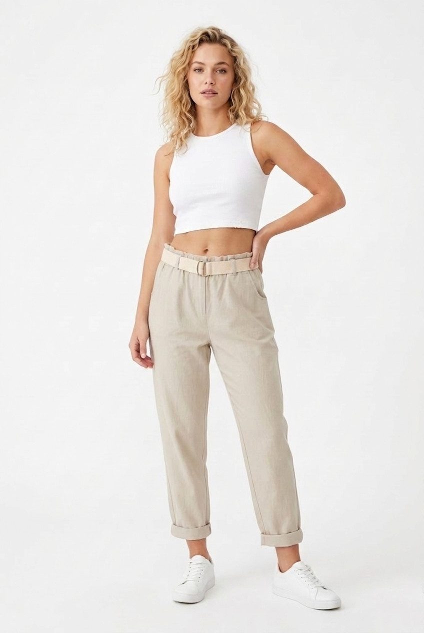 Kendindza Collection Stretch-Hose Damen Chino Hose Stretch mit Gürtel Stoffhose Damen elegant Loose Fit Weiches Material - Loose Fit - weiter geschnitten - Gürt – Bild 3 von 5