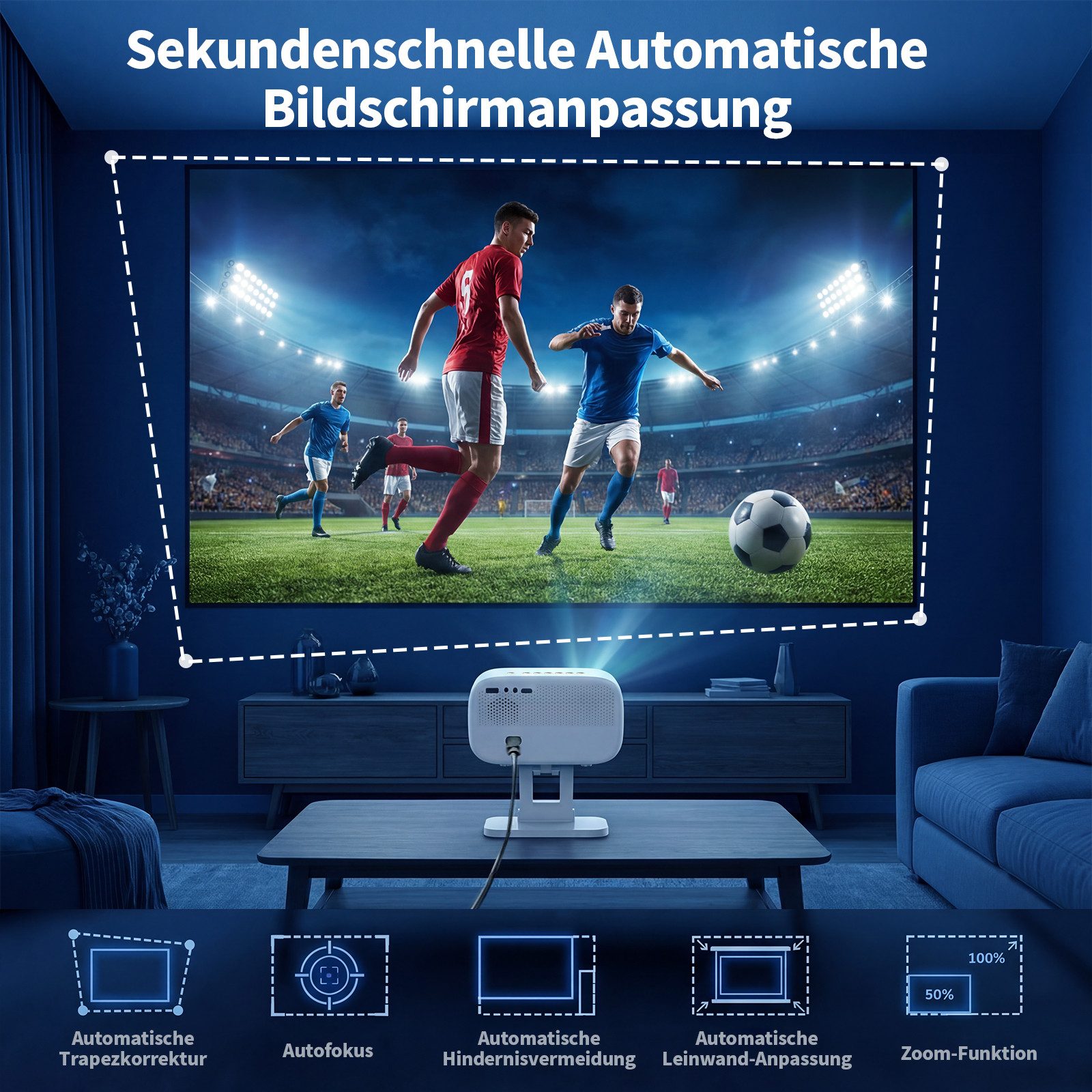 ZOOMCAT Beamer 4K Heimkino Mit Netflix Zertifizierung (Autofokus)Mit Ständer Beamer (25000 lm, 25000 : 1, 3840x2160 px, Auto Fokus, Auto Trapezkorrektur, Auto Hindernisvermeidung) weiß