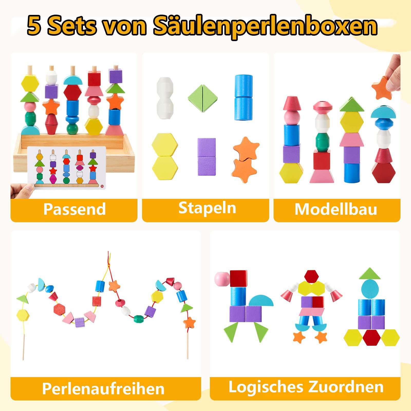 CLTYQ Lernspielzeug Montessori-Spielzeug Fädelspiel Bausteine Sortierspiel für Kinder, Holz Stapelspiel Lernspiele ab 3 Jahre