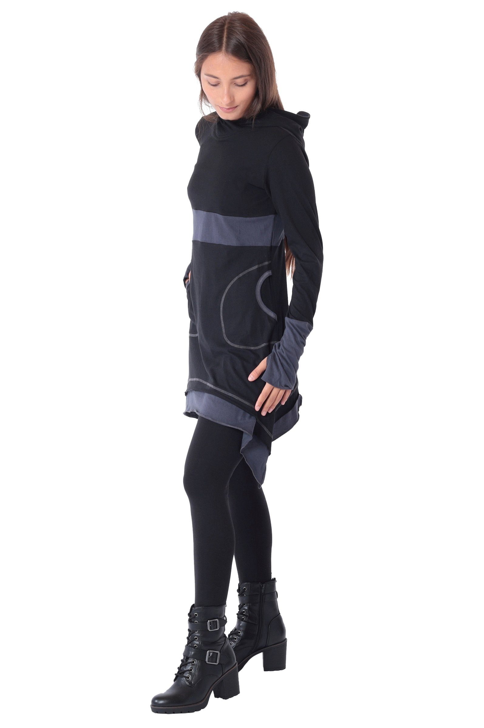 PUREWONDER Zipfelkleid Kleid aus Baumwolle mit Zipfelkapuze, Oberteil Nr 37 Schwarz S Ganzjahreskleid