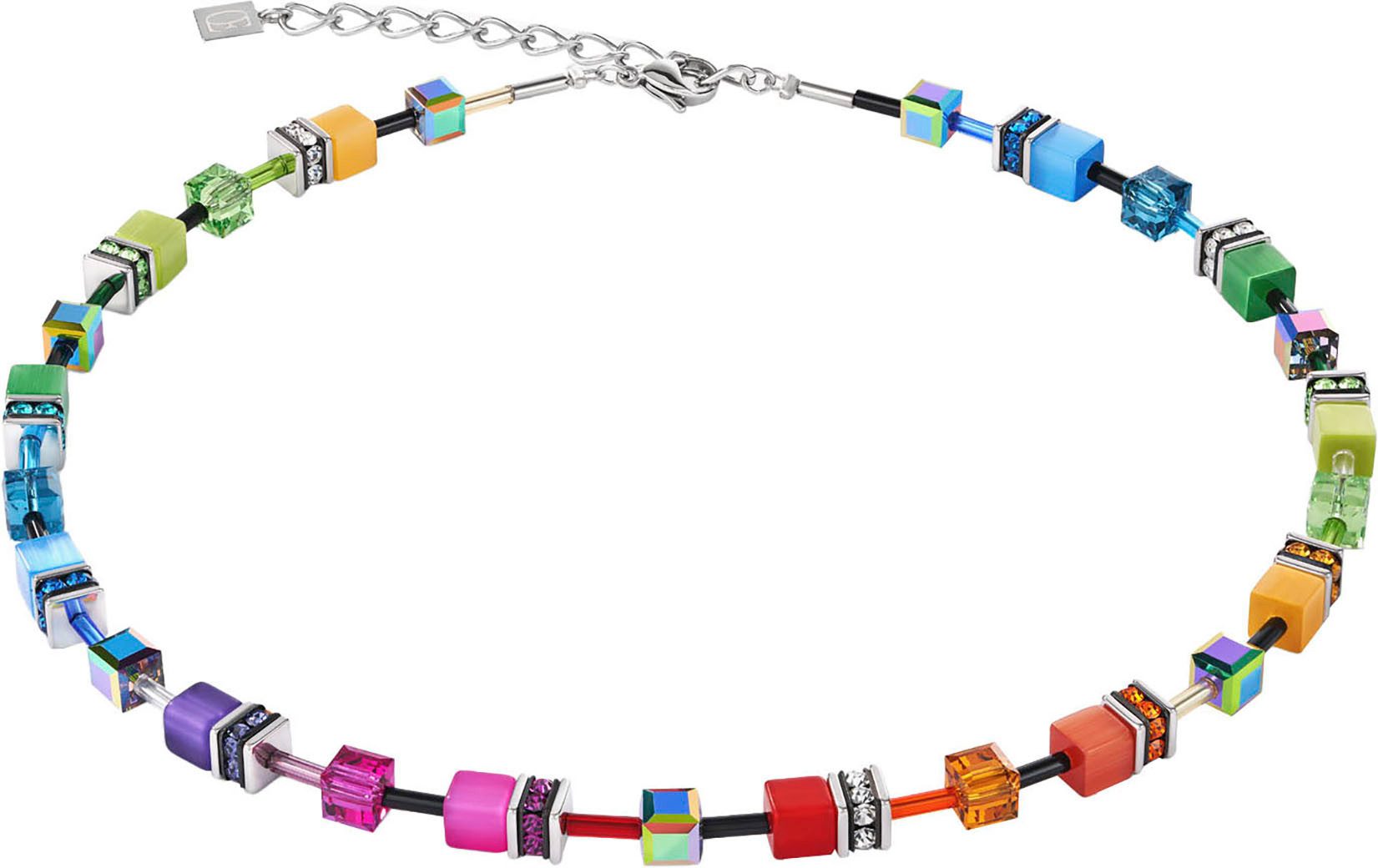 COEUR DE LION Collier Schmuck Edelstahl GeoCUBE® Iconic Festive Würfelkette, Made in Germany - mit Swarovski® Kristall, Strassstein, Schmuckstein
