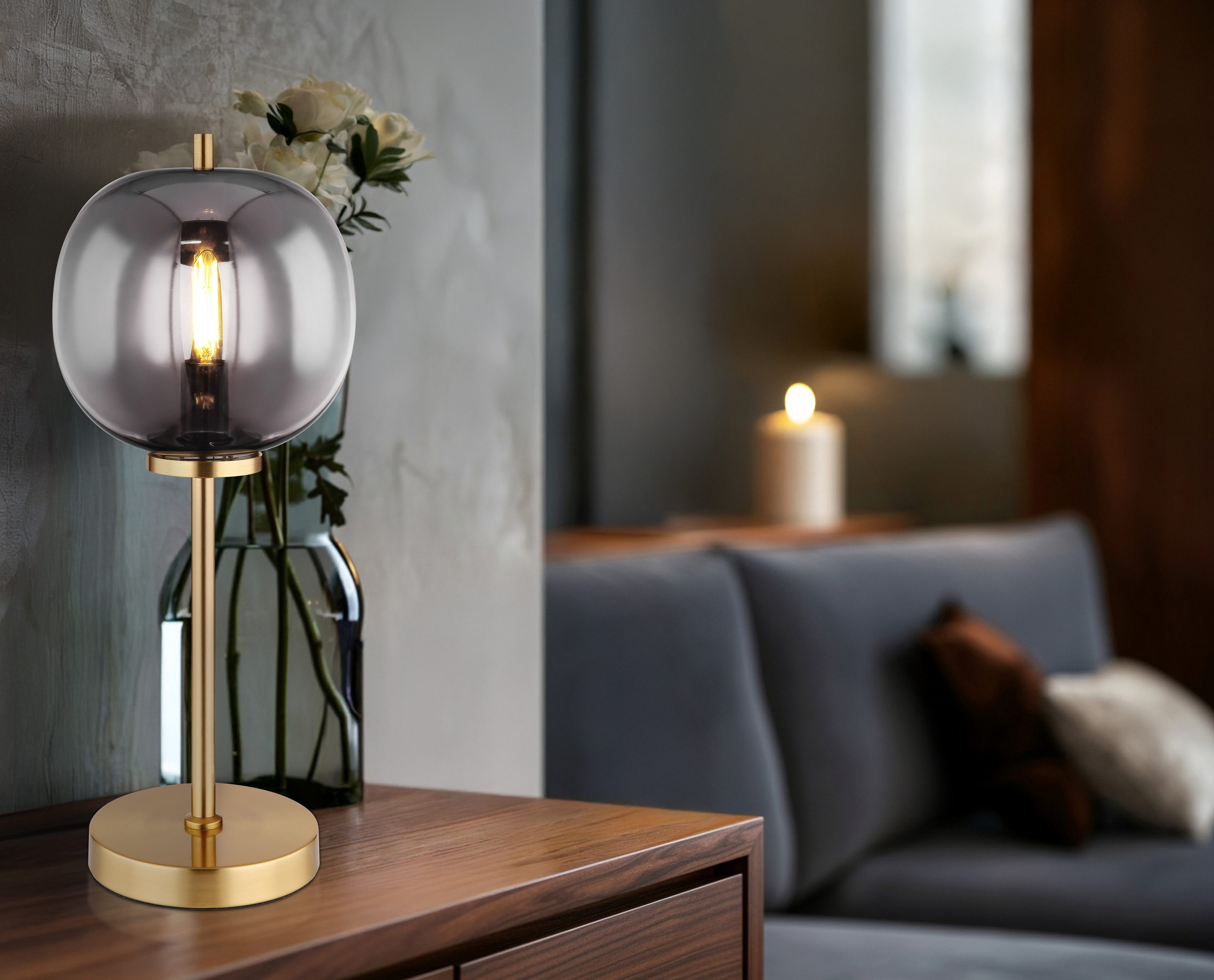 GLOBO LIGHTING Tischleuchte BLACKY I, ohne Leuchtmittel, Tischleuchte Messing, Glas, Wippschalter, E14