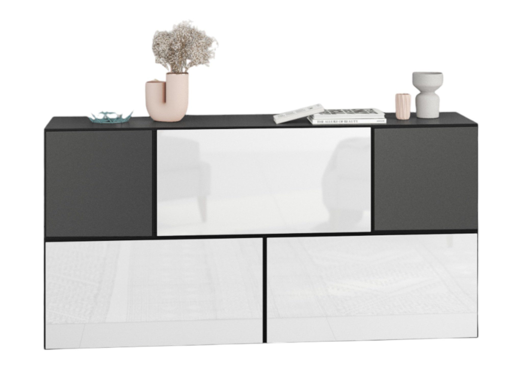 moebel-dich-auf Sideboard VARIANTO 3 (Kommode 5 tlg., 152 cm breit, Sideboard bestehend aus 3xSchränken mit Klappe und 2xSchränken mit Tür), MDF tiefgezogenen Fronten mit Softclose, stehend und hängend