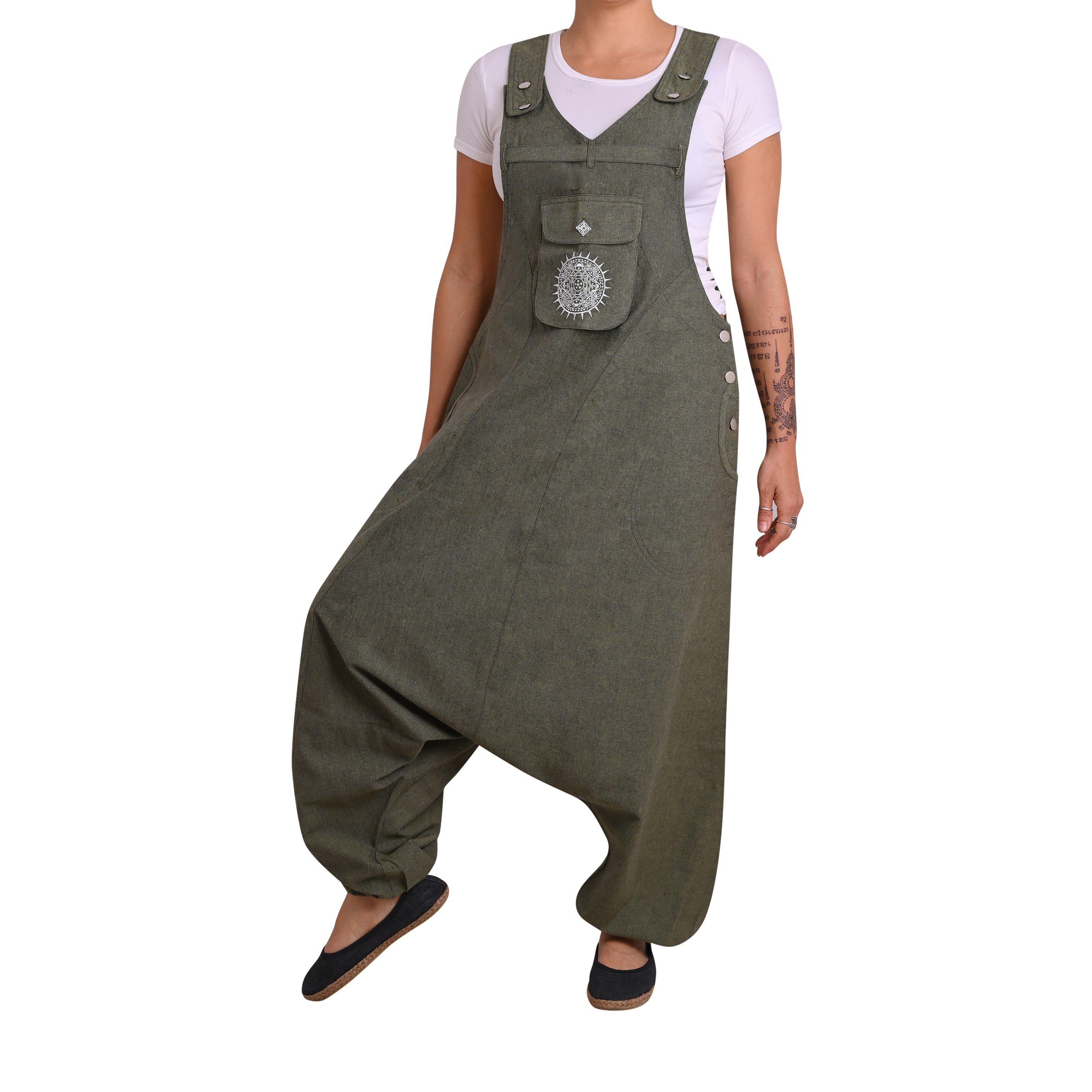 virblatt Jumpsuit Herren & Damen Latzhose, Baumwolle, Overall Herren Sommer Hosenanzug Goa Style, aufgesticktes Mandala