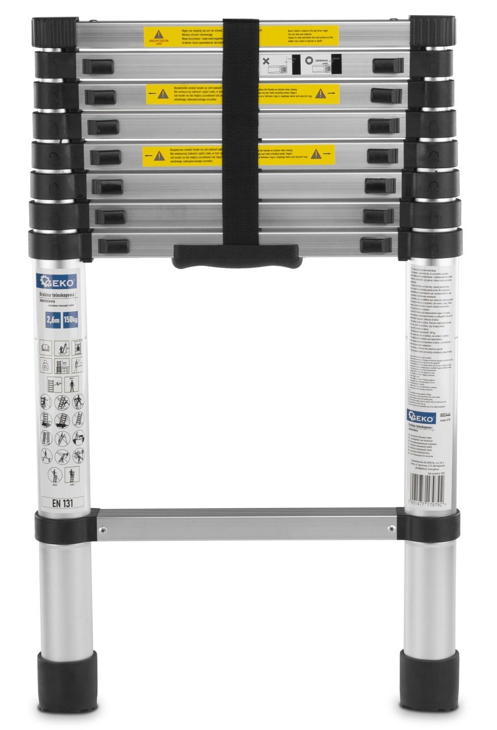 GEKO Regalleiter Teleskopleiter Leiter aus Aluminium, 2,6 m, 150 kg (1-St)