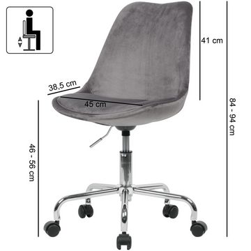 Amstyle Drehstuhl SPM1.420 (Schreibtischstuhl Dunkelgrau Samt ohne Armlehnen), Schalenstuhl mit Rollen 110 kg, Arbeitsstuhl