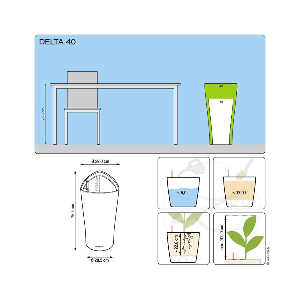 mit Pflanzkübel (1 St) 40 anthrazit Lechuza® Wasserspeicher Delta - metallic,