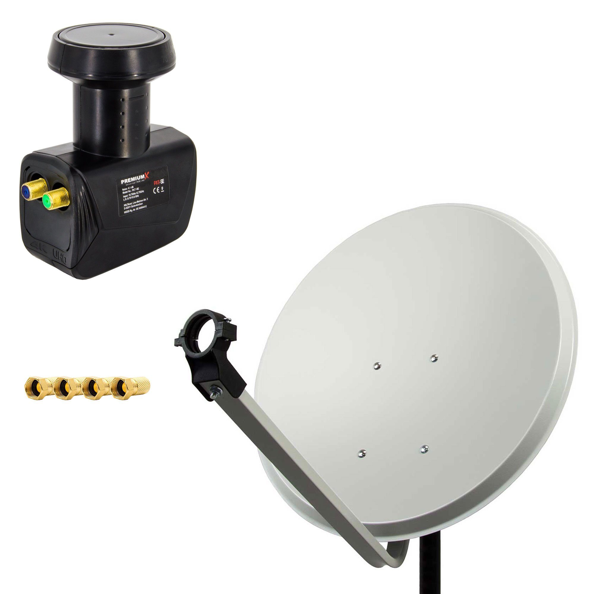 60cm Satellitenschüssel Stahl Hellgrau Twin LNB 4x F-Stecker SAT-Antenne