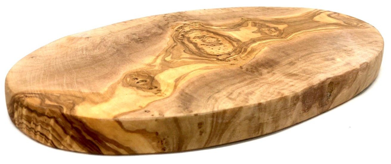 Olivenholz-erleben Frühstücksbrett Brett oval, aus Olivenholz 24 cm, Massivholz, (Set, 1-St., 1x Brett oval, plus Überraschung), platzsparende Form ist ideal für Frühstück, Snacks oder Servieren