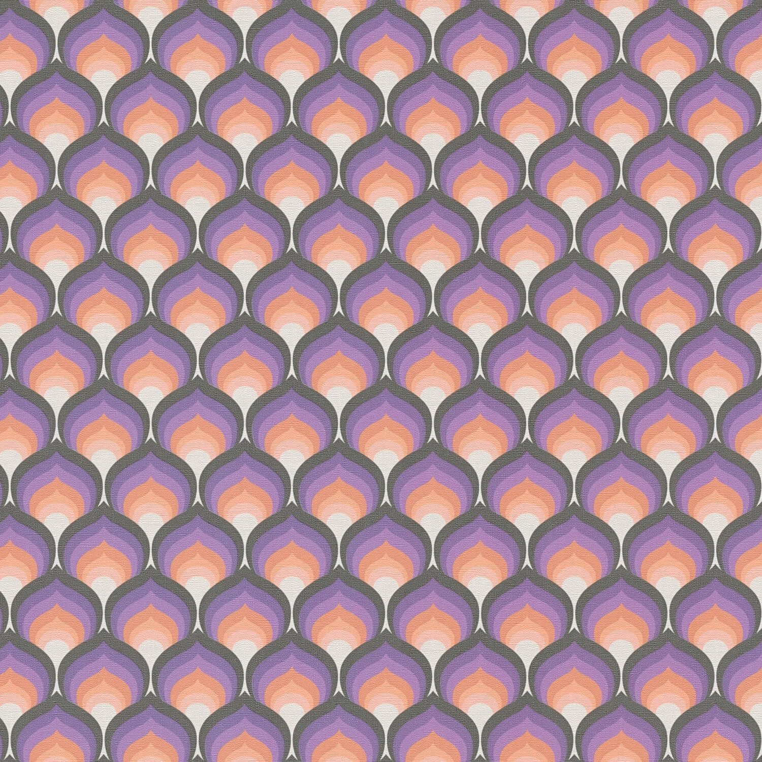 Profhome Vliestapete 395382-GU Retro Tapete grafisch matt lila flieder creme-weiß, geprägt, (1 Rolle, 4,51 qm), heißgeprägte Vliestapete, violett