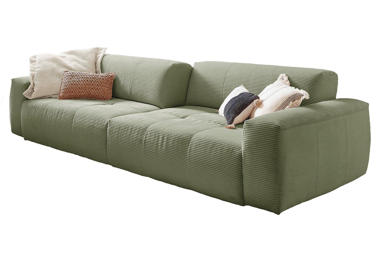 mit versch. Cord Big olivgrün PALACE, Farben Sofa 3-Sitzer Sitztiefenverstellung KAWOLA