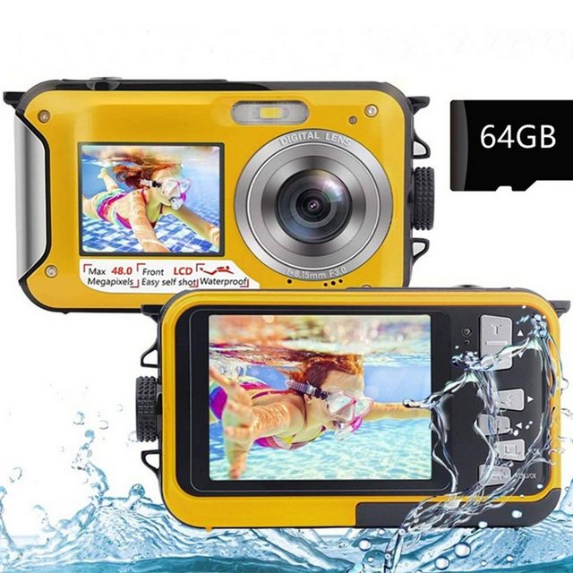 autolock Digitalkamera Fotokamera 2.7K Full HD 48MP 16X Digitalzoom Kompaktkamera (Wiederaufladbare Unterwasserkamera mit Karte für Schnorcheln)