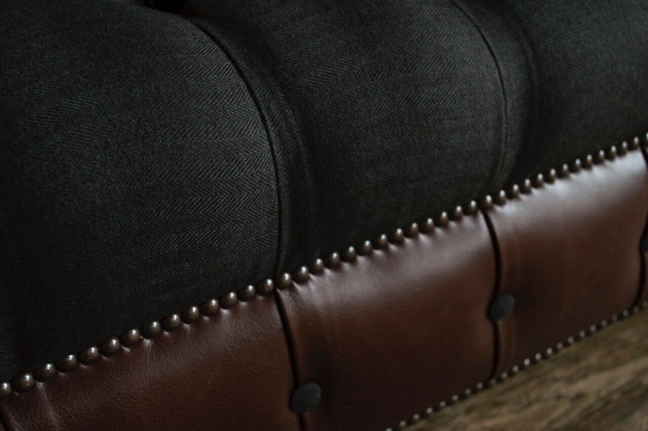 Chesterfield Sitzmöbel Chesterfield-Sofa, Schwarz Leder Couch Sofa Textil Stoff JVmoebel Polster