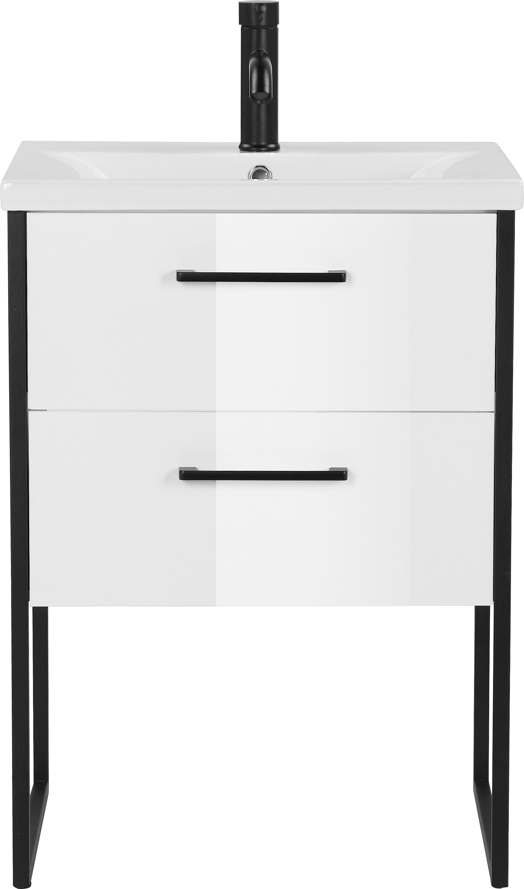 welltime Paris vanity unit, 60cm wide, loft design bathroom furniture, metal, including washbasin