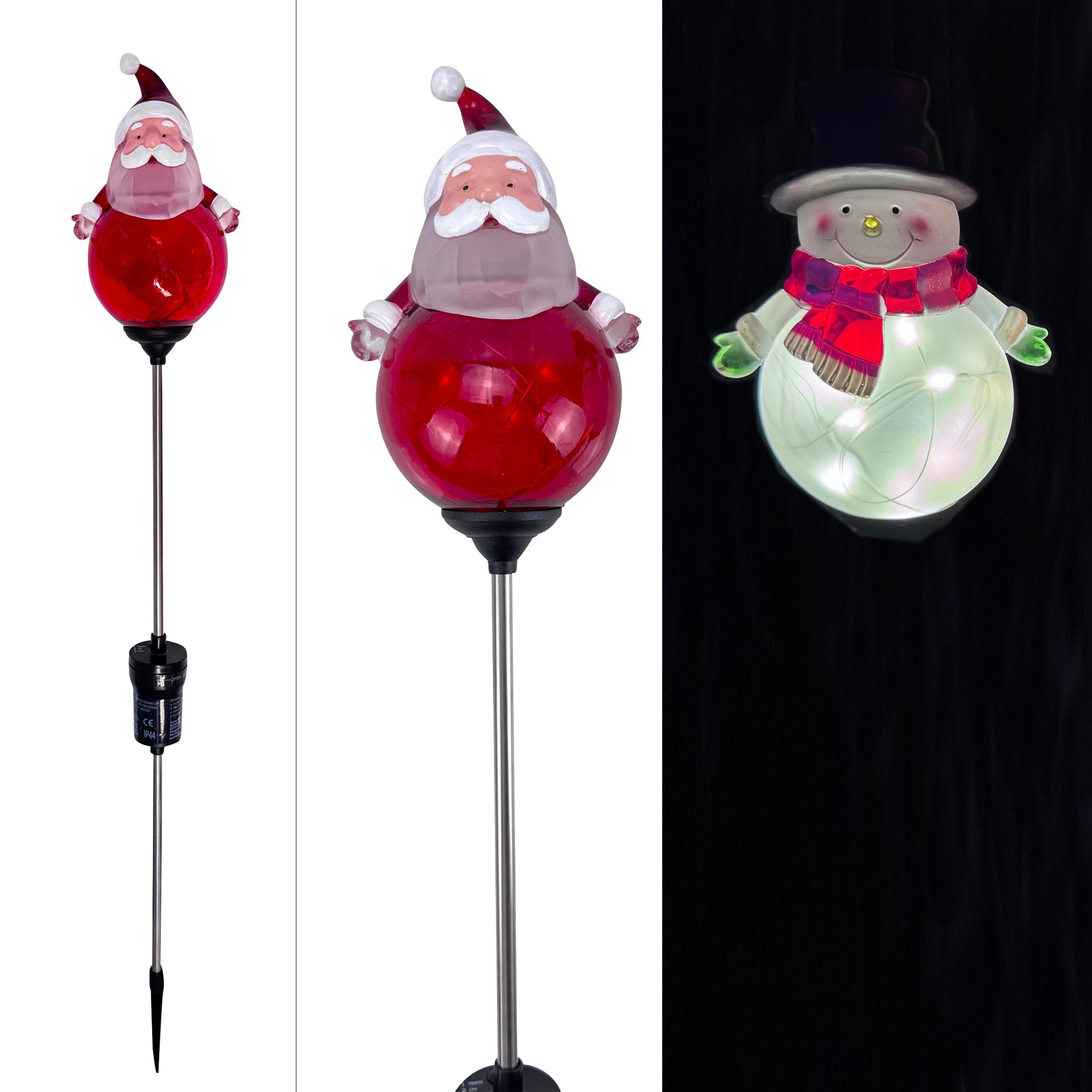Online-Fuchs Gartenstecker Weihnachtsmann und Schneemann mit LED-Lichterket günstig online kaufen
