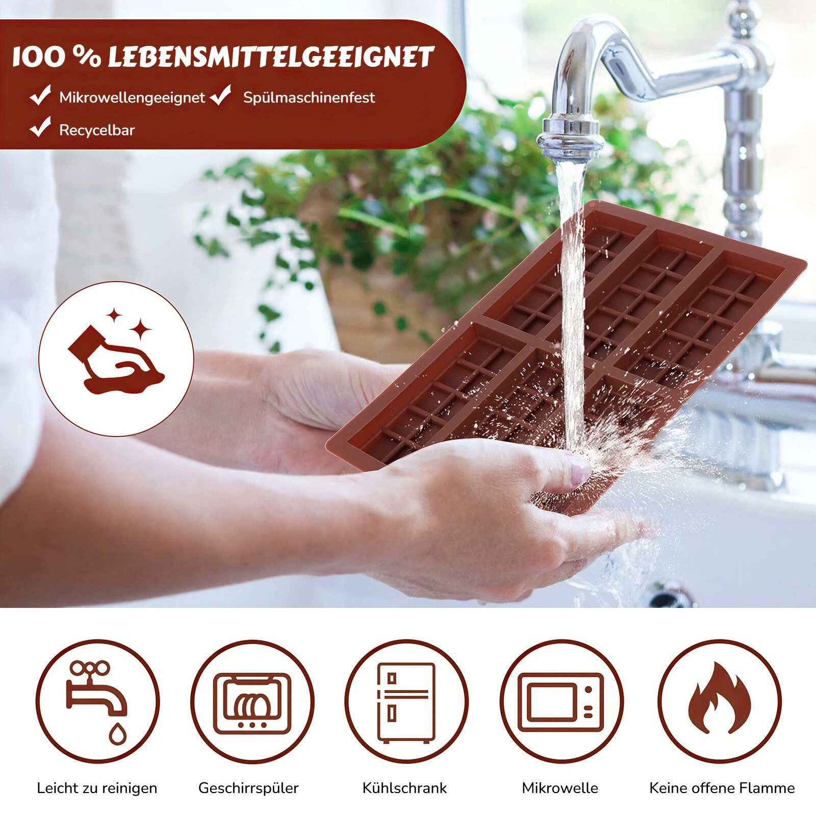 BlingBin Schokoladenform 3 Stück antihaftbeschichtete Silikon-Backformen mit 6 Fächern, (3er Set 3-tlg), BPA-frei zur Herstellung von Schokolade, Pralinen und Süßigkeiten