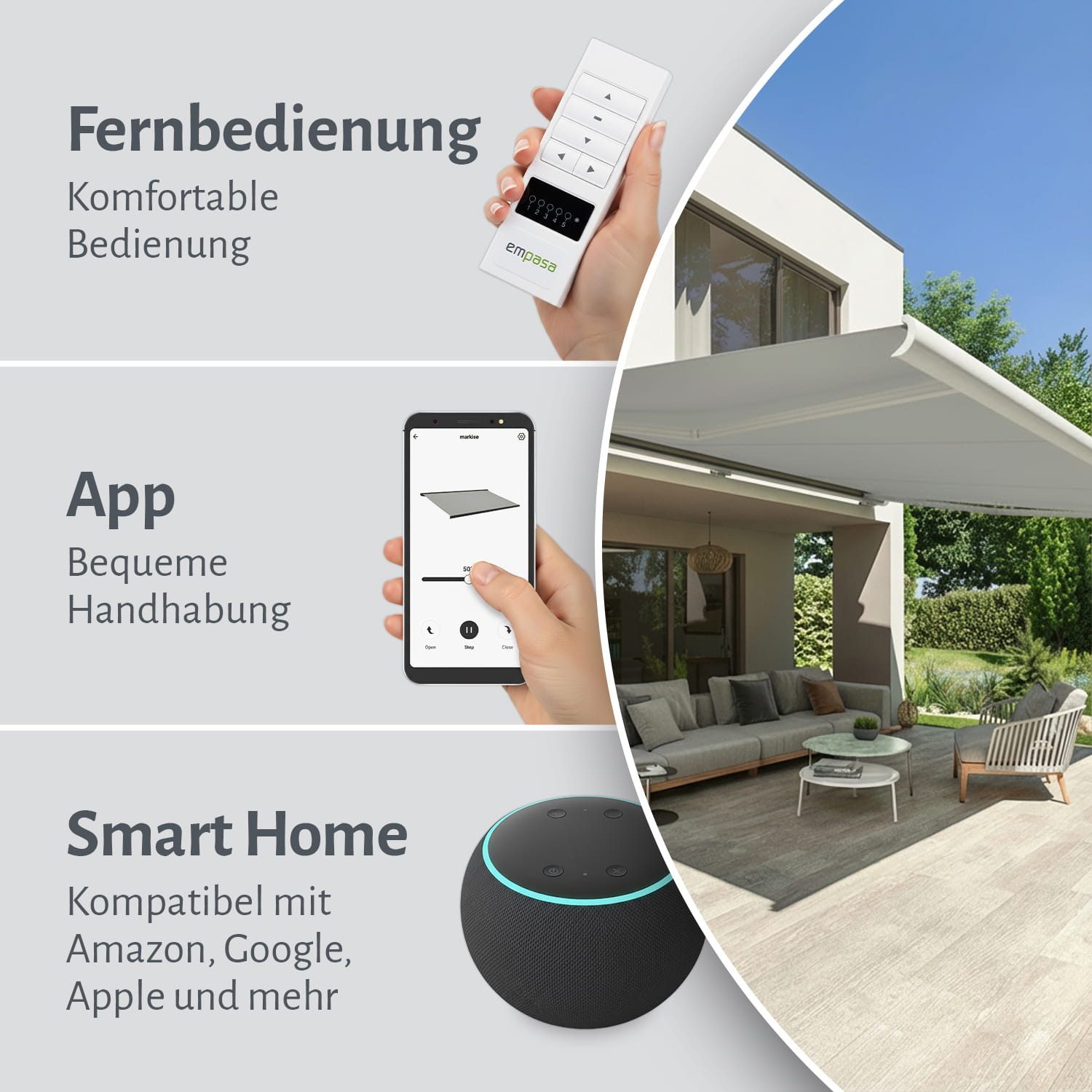 empasa Kassettenmarkise "PROFI PLUS" elektronische Vollkassettenmarkise hellgrau mit Wifi-Motor