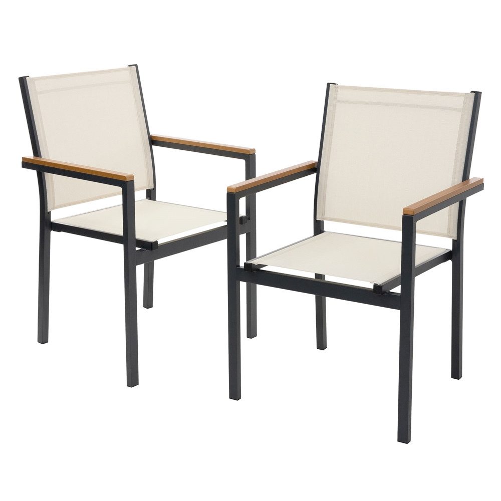 ML-DESIGN Gartenstuhl Terrassenstühle mit Aluminiumgestell Balkonstuhl wetterfest stapelbar (2 St), 2er Set Sessel mit Armlehnen-Holzoptik für Garten Balkon Terrasse