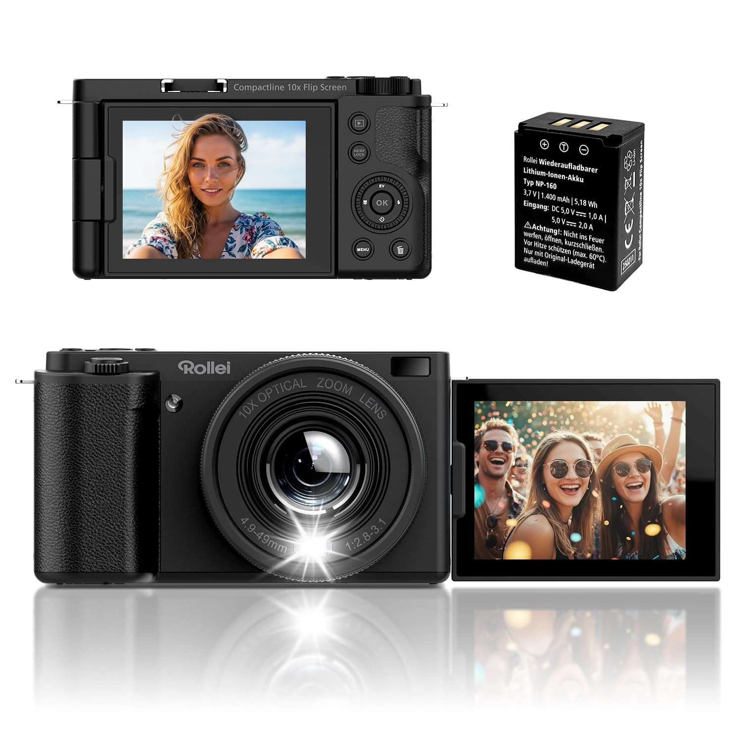 Rollei Compactline 10x Flip Kompaktkamera (Kompaktes Design, einfach zu bedienen, ideal für unterwegs)