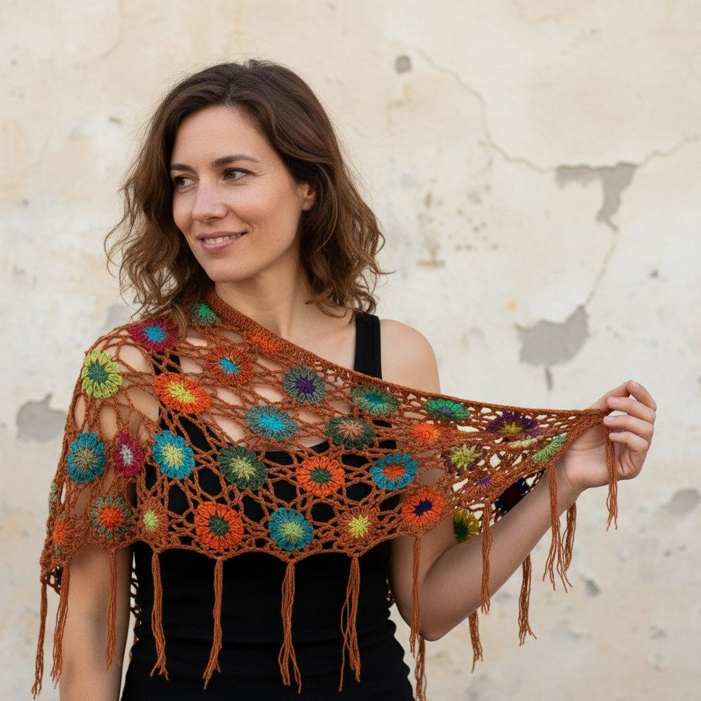 Guru-Shop Halstuch Häkelstola, Hippie Blümchen Häkelschal,.. günstig online kaufen