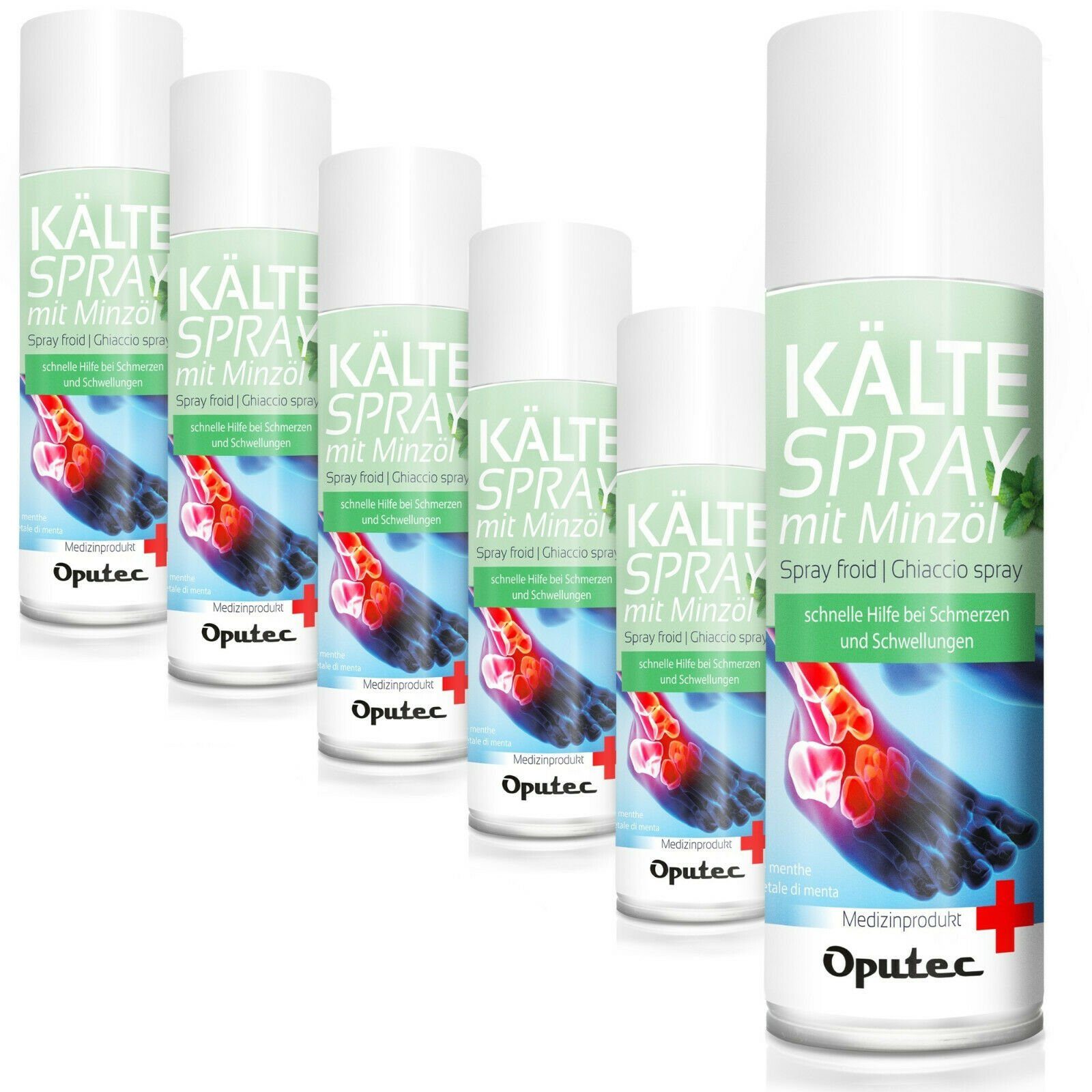Oputec Erste-Hilfe-Set 6x400ml Oputec Kältespray mit Minzöl - Erste-Hilfe Kühlspray Eisspray, (Spar-Set)