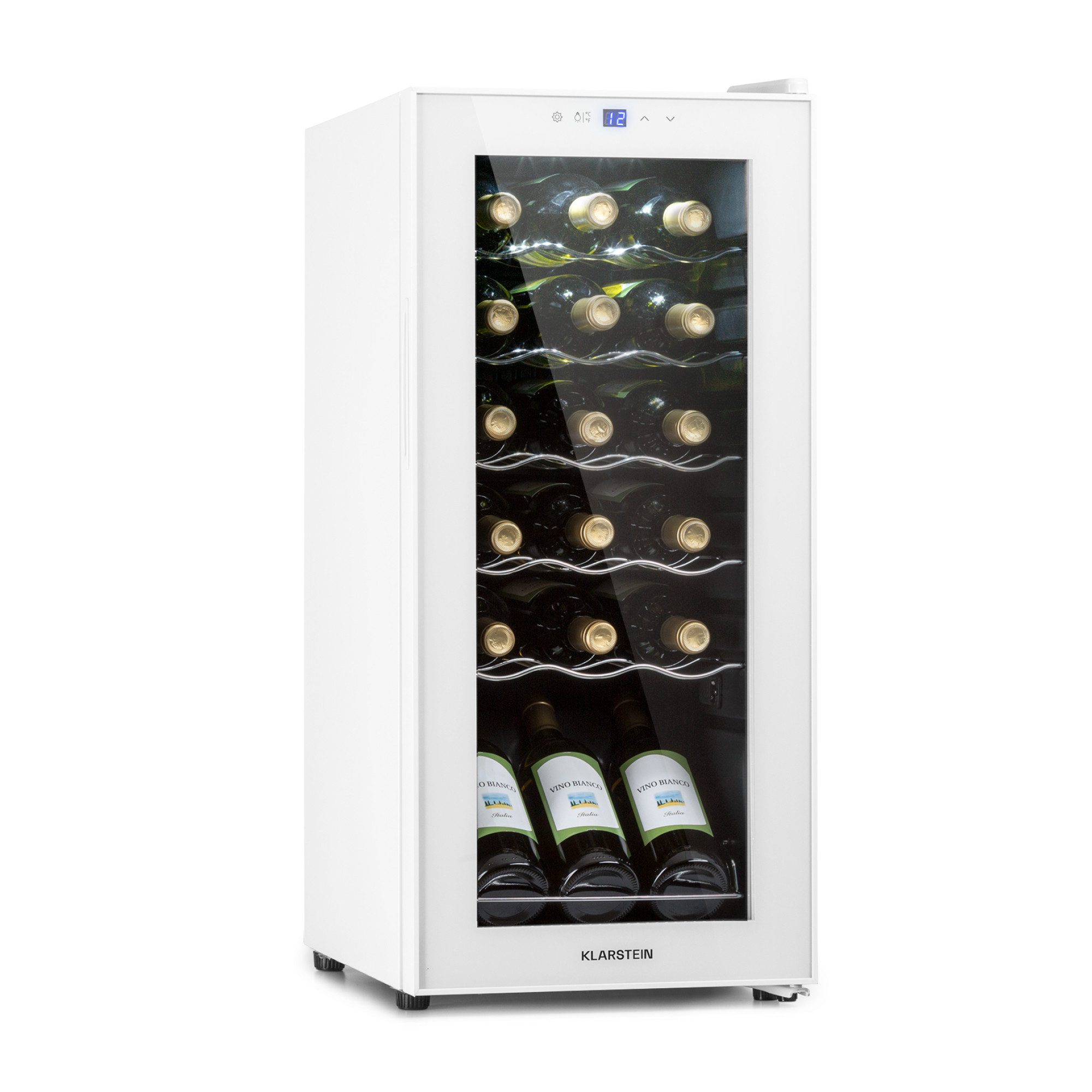 Klarstein Weinkühlschrank Shiraz 18 Slim Uno, für 18 Standardflaschen á 0,75l,Wein Flaschenkühlschrank Weintemperierschrank Weinschrank Kühlschrank