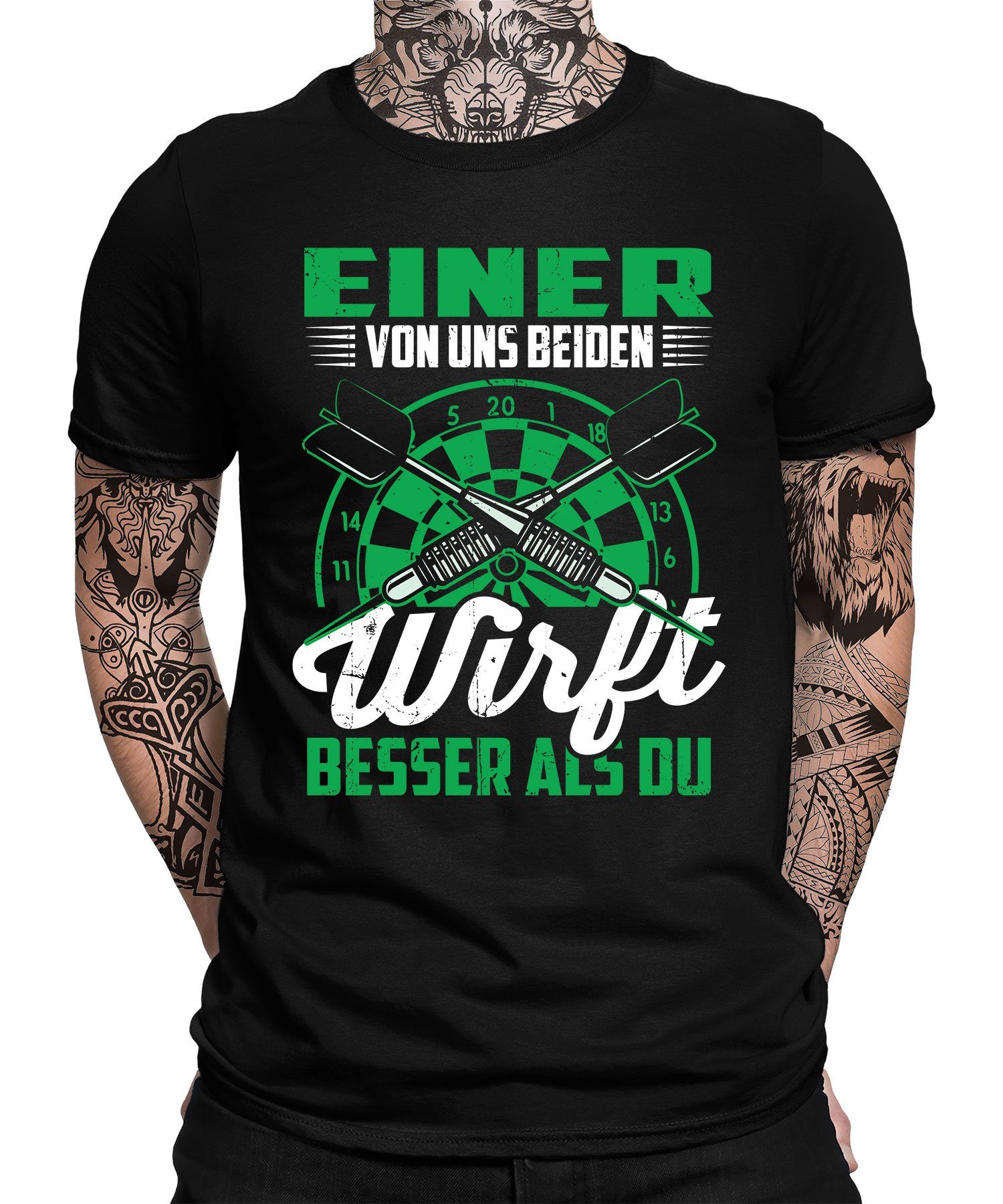 Quattro Formatee Kurzarmshirt Spruch Dartspieler Herren Schwarz Dartscheibe - Dart Dartpfeil (1-tlg) T-Shirt