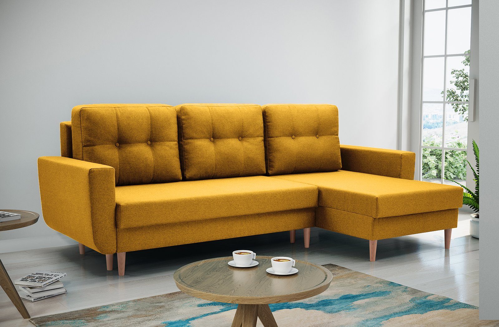 Beautysofa Polsterecke Couch Sofa Ecksofa ONLY, mit Schlaffunktion, mit universelle mane Gelb (malmo new 41)