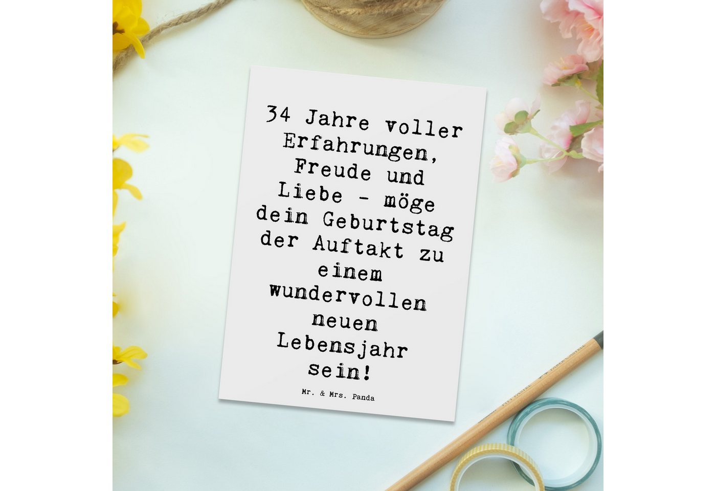 Thumbnail - Mr. & Mrs. Panda Postkarte Spruch 34. Geburtstag Erlebnisse - Weiß - Geschenk, Freude, Karte, Al