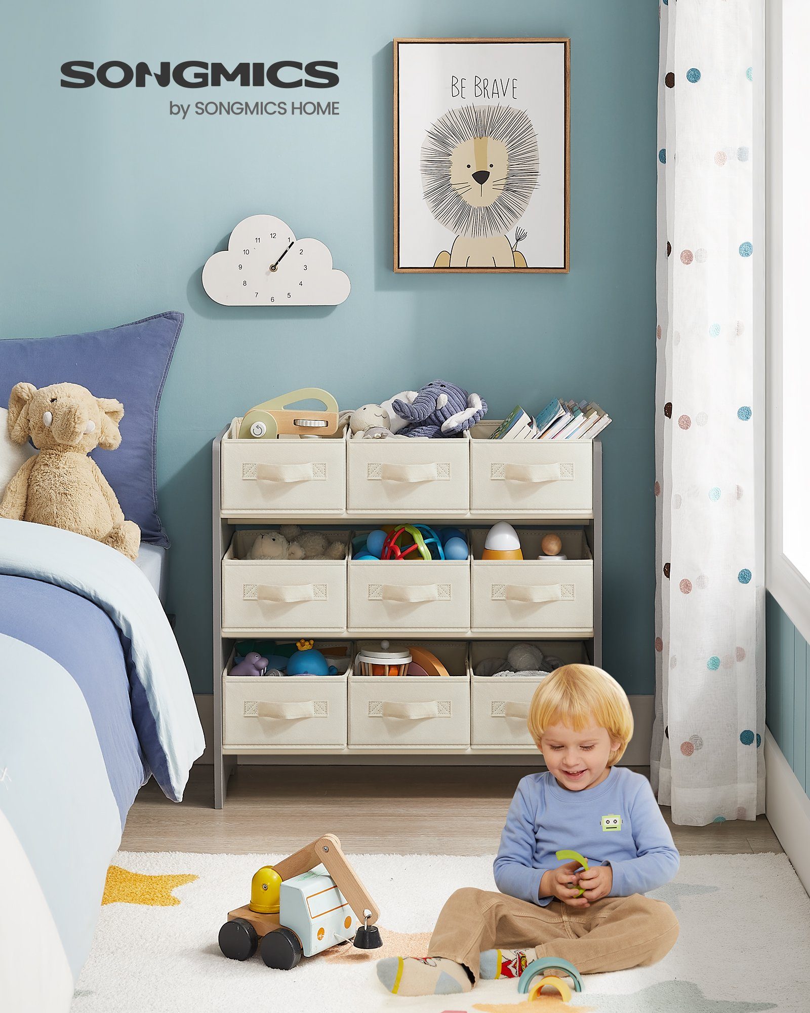 SONGMICS Spielzeugtruhe Kinderregal Bücherregal Kinder, mit 9 Aufbewahrungs günstig online kaufen