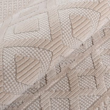 Teppich Kurzflor Designer Teppiche Boho Beige, Mynes Home, Wohnzimmer, 3D Hoch-Tief-Struktur, Höhe: 11-13 mm, rechteckig