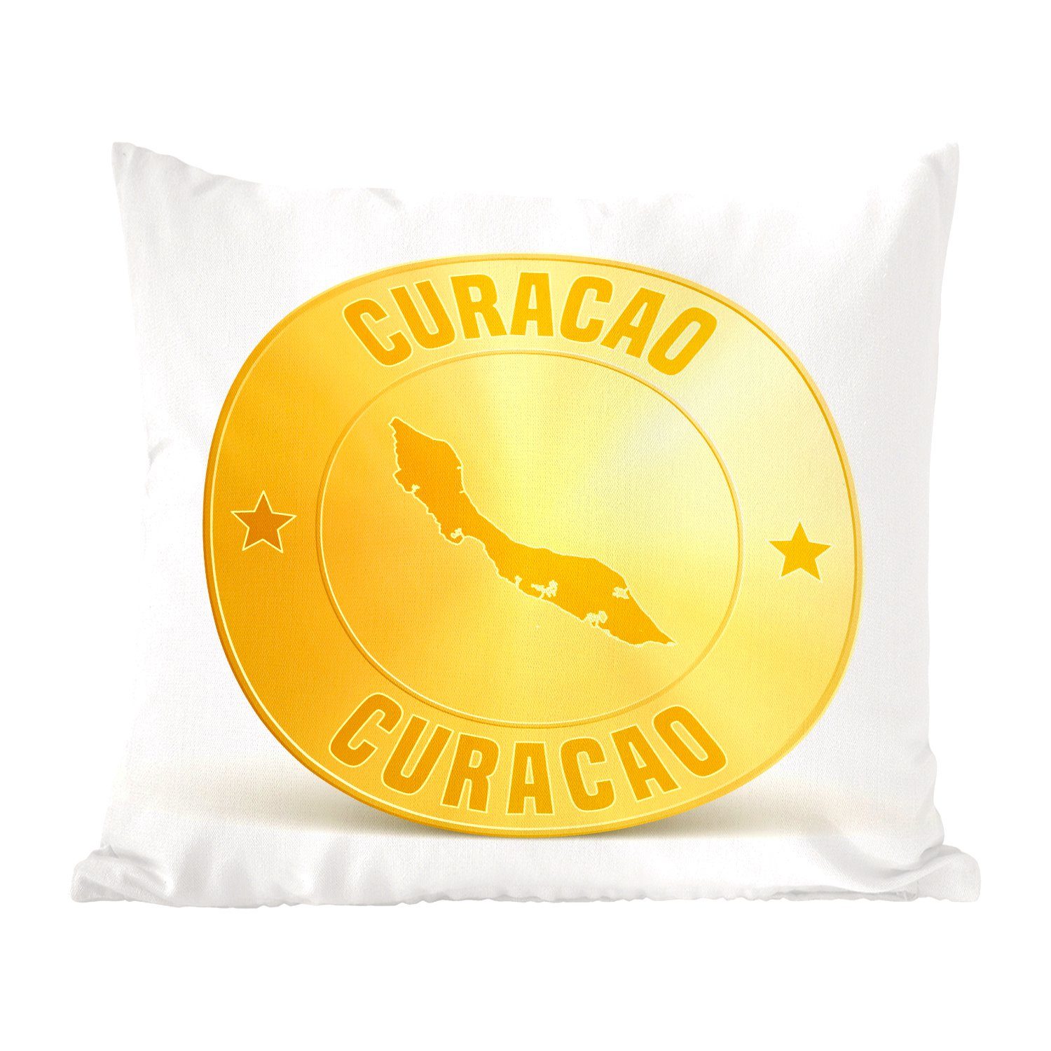 MuchoWow Schlafzimmer, Goldmünze Illustration Curaçao, Deko, Füllung Wohzimmer, Dekokissen Sofakissen mit einer für aus Zierkissen