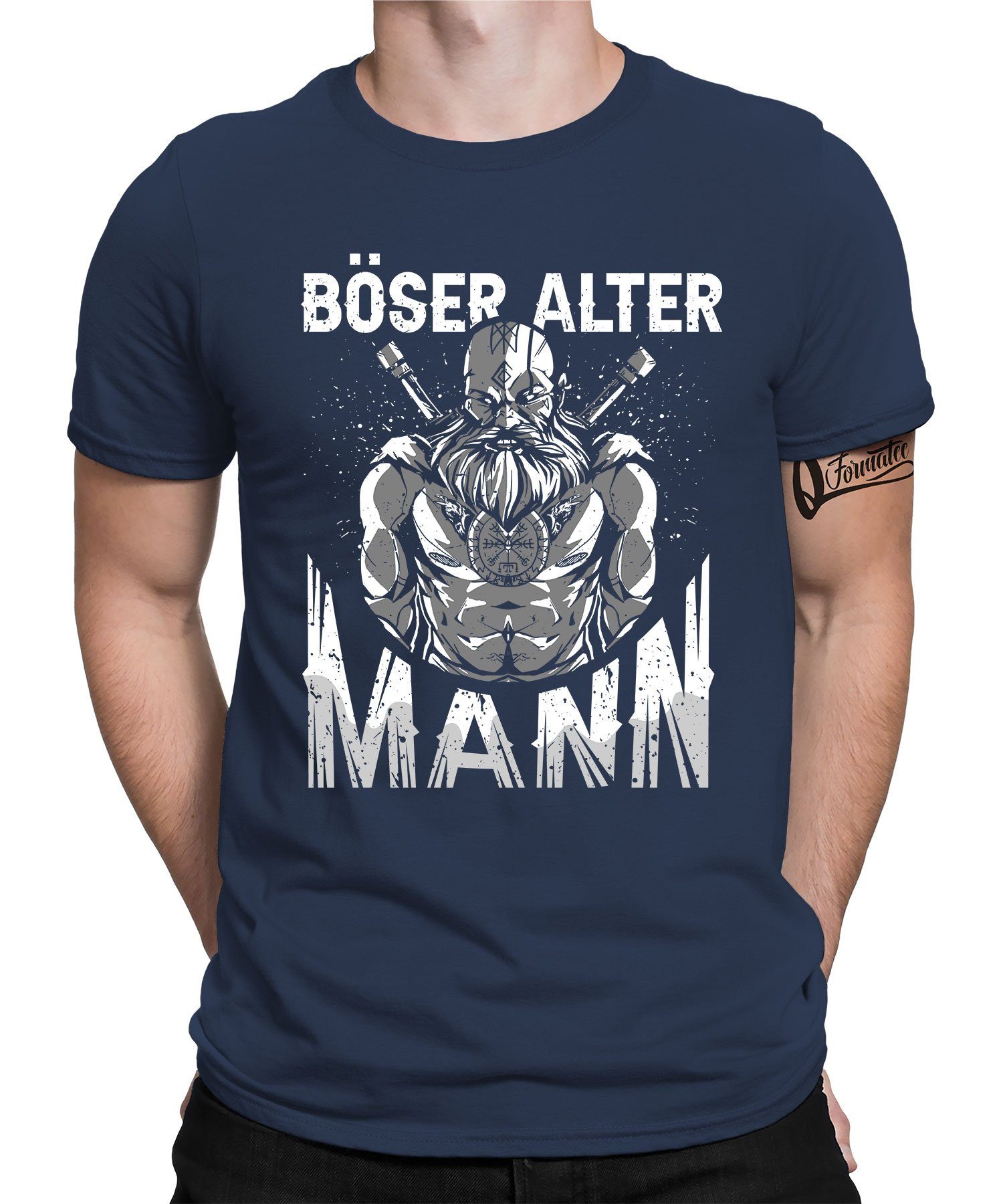 Blau T-Shirt Formatee - Herren Mann Vater Navy Quattro Kurzarmshirt Papa Vatertag Böser Viking Wikinger alter (1-tlg)