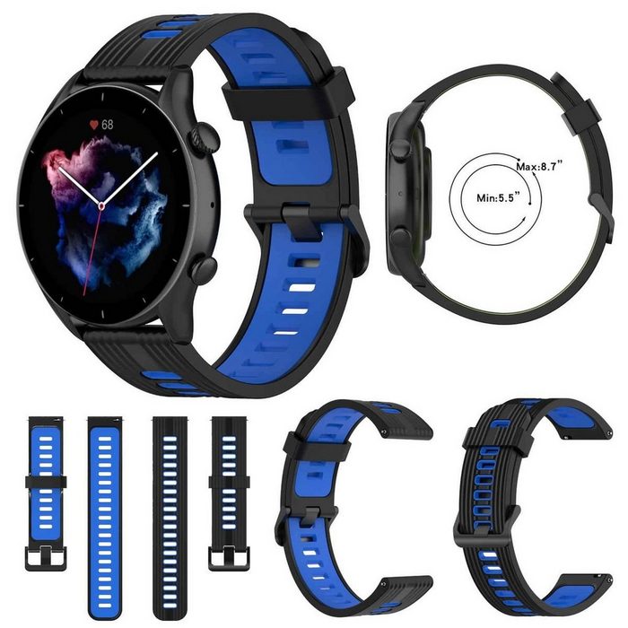 Wigento Smartwatch-Armband Für Amazfit GTR 4 / GTS 4 Watch Uhr Kunststoff / Silikon Armband Ersatz Arm Band Ersatz Schwarz / Blau