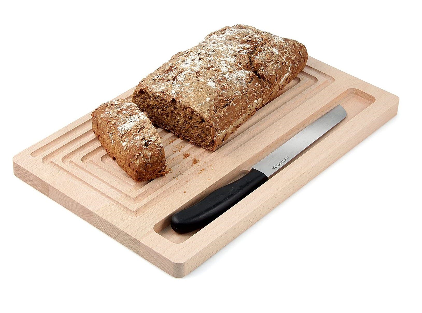 FACKELMANN Schneidebrett Brotschneidbrett aus Buche, bruch- und schnittfest, 1 Stück, Farbe: Braun