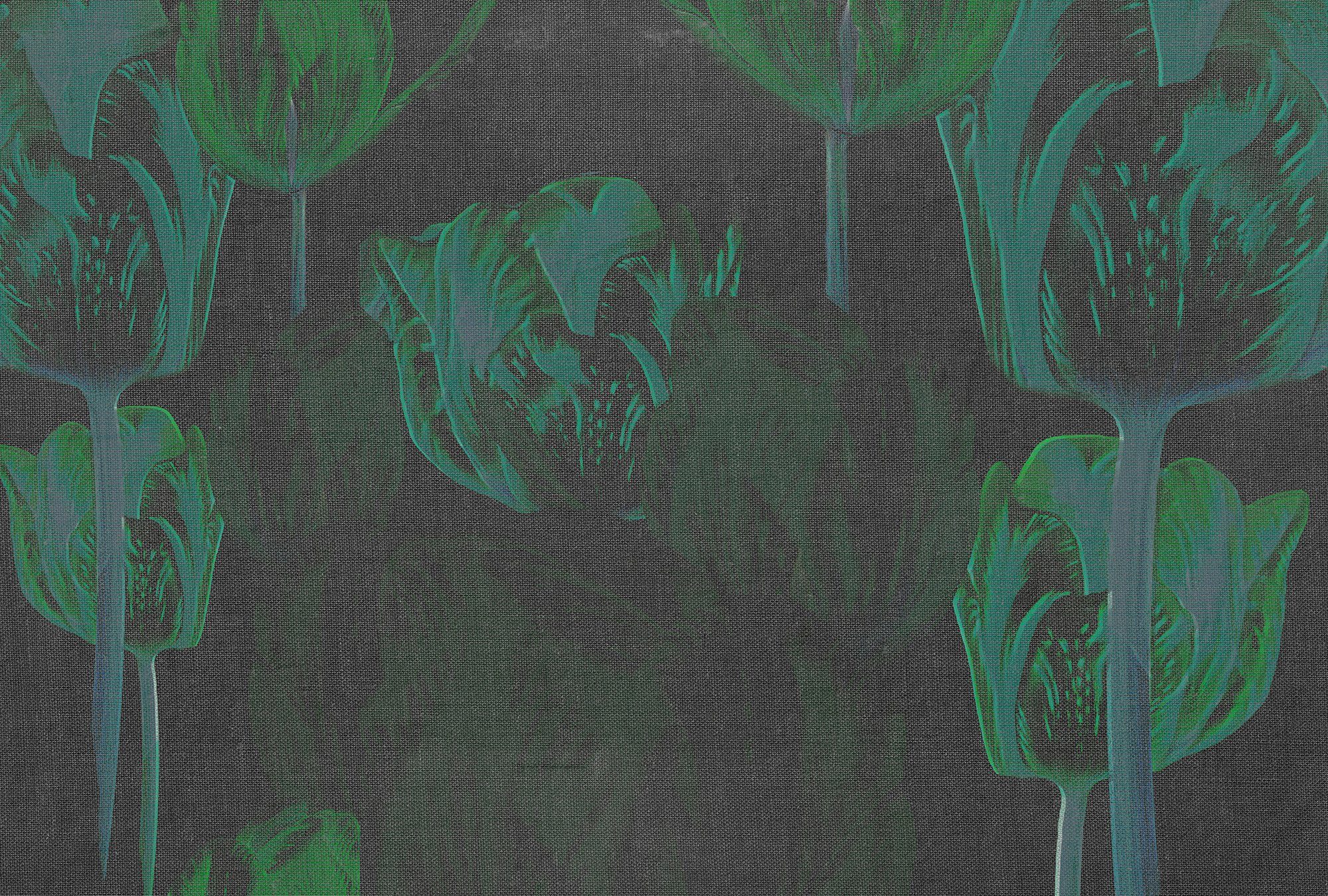 Architects Paper Fototapete Atelier 47 Tulip Artwork 1, glatt, floral, (4 St), Vlies, Wand, Schräge, Decke hellgrün/dunkelgrün/dunkelgrau