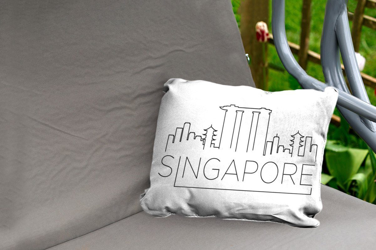 MuchoWow Dekokissen Skyline "Singapur" auf Kissenhülle weißem Outdoor-Dekorationskissen, Hintergrund, Polyester, Dekokissenbezug