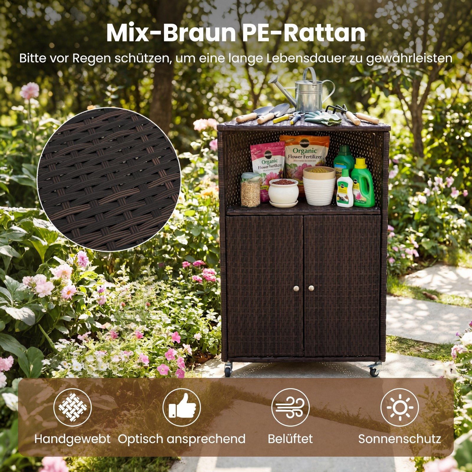 COSTWAY Garten-Geräteschrank, BxT: 47x66 cm, Terrassenschrank Rattan Ecke