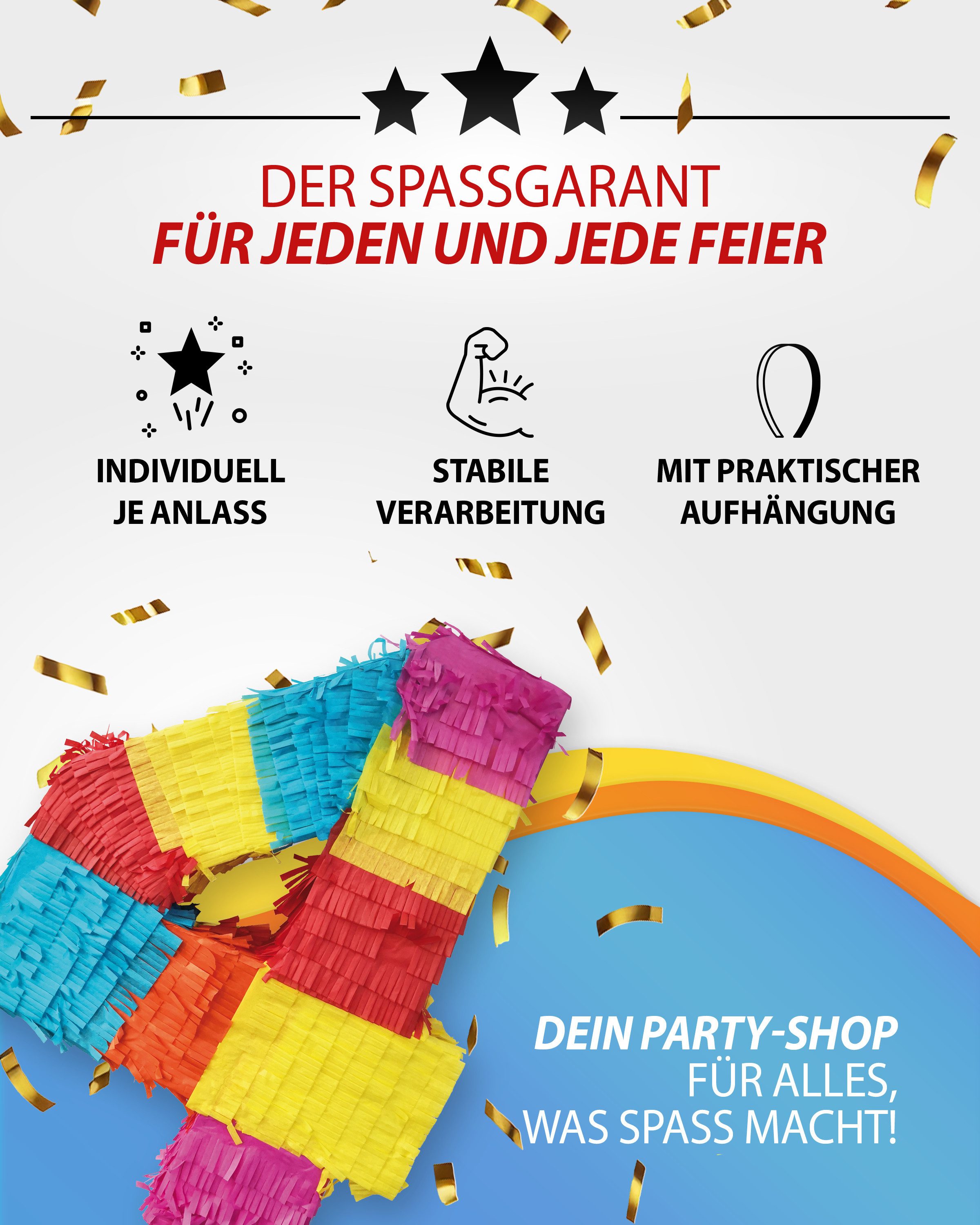 Party Factory Pinata Pinata 4 Stab und Maske Geburtstag, Dekoration, 50 x 35 x 8cm