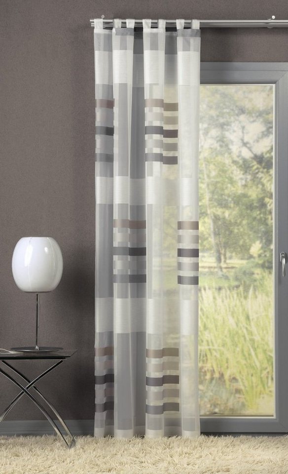 Vorhang Schlaufenschal transparent mit Querbalken, Farbe grau, eckardt  INTERNATIONAL, Schlaufen (1 St), halbtransparent