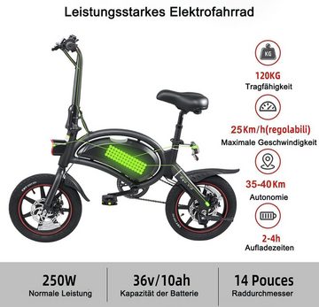 ombar E-Bike Elektrofahrrad 14 Zoll Klapprad E-Bike Cityräder Faltbar 250W, 360 Wh Akku, (1 tlg), 36V/10 Ah