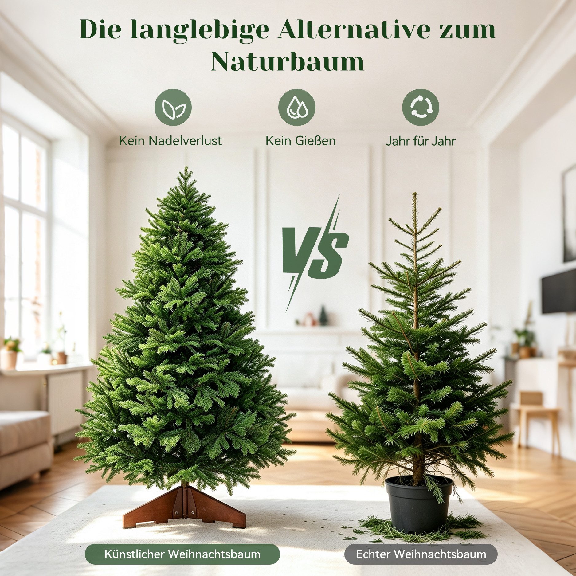 USOKYO Künstlicher Weihnachtsbaum Weihnachtsbaum 120/180/210 cm auswählbar,Tannenbaum aus PE und PVC, Tannenbaum, Naturgetreu,Dichte Zweige Christmas tree mit H – Bild 4 von 5