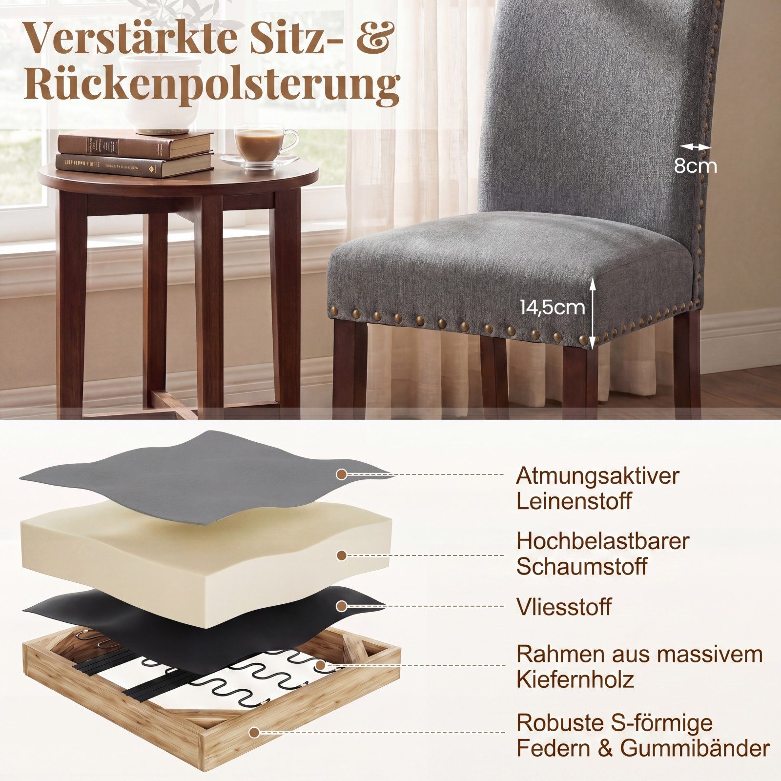 COSTWAY Esszimmerstuhl, Kuchenstuhle 2er set, Esstisch Stühle mit gepolsterter