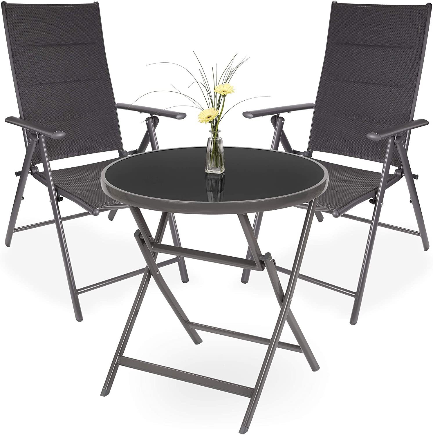 BRUBAKER Garten-Essgruppe Garten Sitzgruppe Riva, (Set), 1x Klapptisch rund 70 cm Ø mit Gartentisch und Gartenstühlen